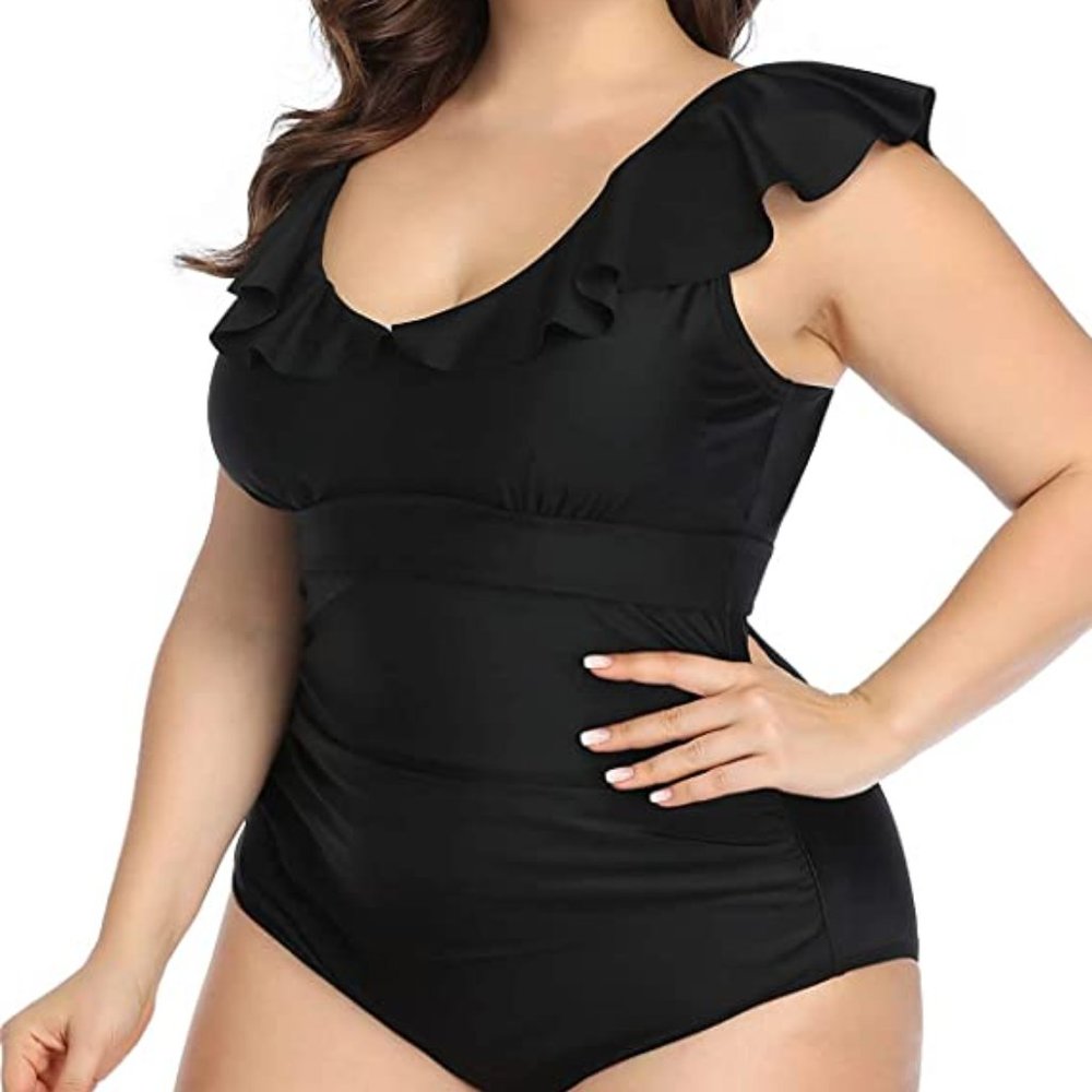 DACI Plus Size One Piece Ruffled V Neck Tummy Control Swimsuit - Picture 6 of 8